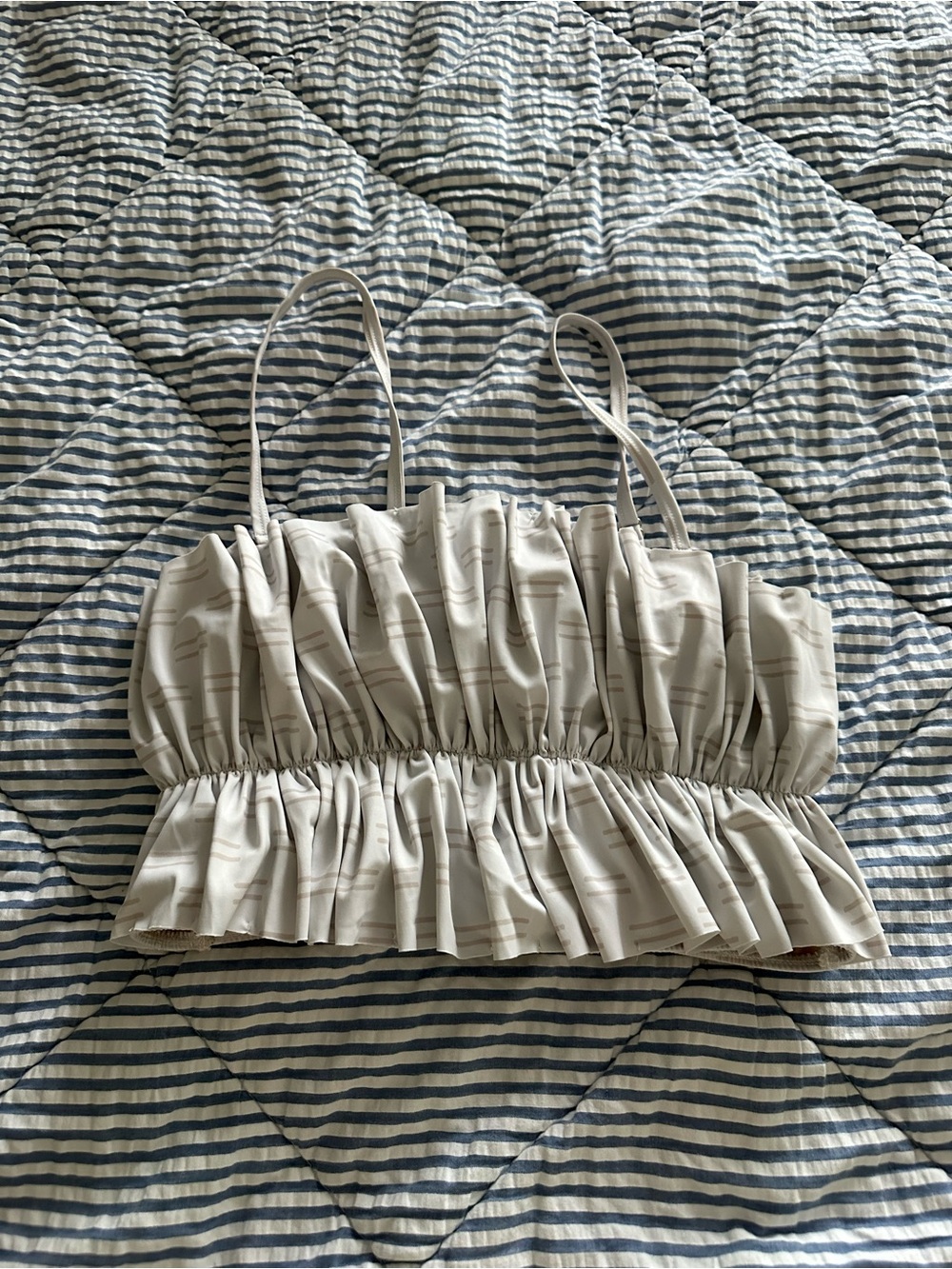 Kortni Jeane Medium Taupe Dashes Oversized Ruffle Top